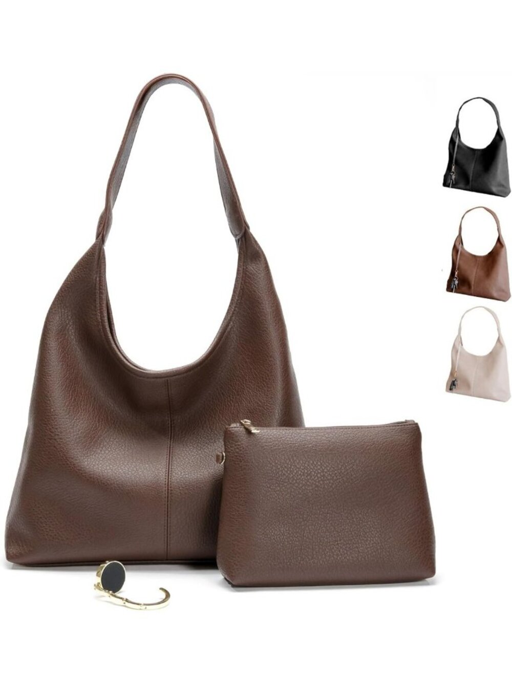 Vegan Leather Slouchy Hobo Bag for Women, Zippered Pocket, Stylish Shoulder